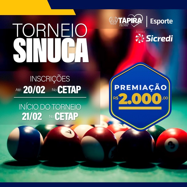 Campeonato Municipal de Sinuca, Truco e Canastra está com inscrições  abertas